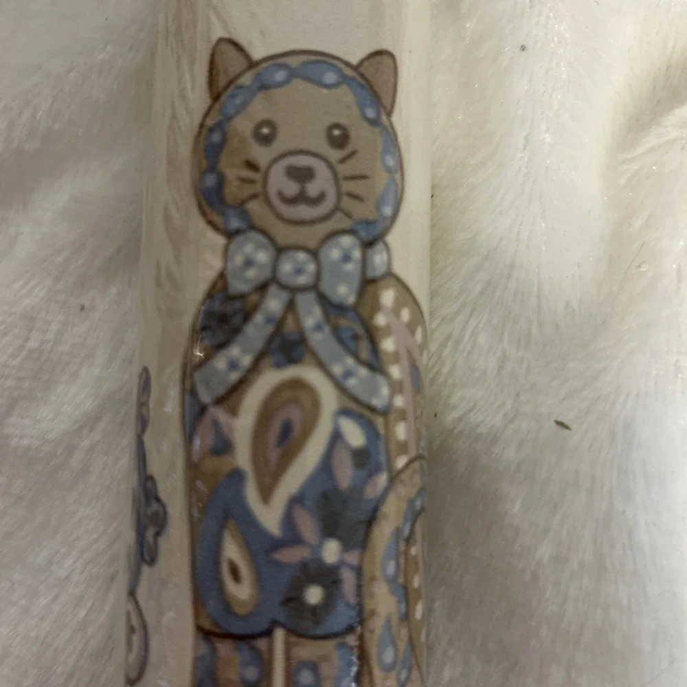 Vintage Paisley Cat Wallpaper Border Blue Tan Folk Art 5 Yards OH923 Lot 2A